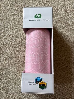 Pink National Parks Stainless Steel Water Bottle with 63 Stickers